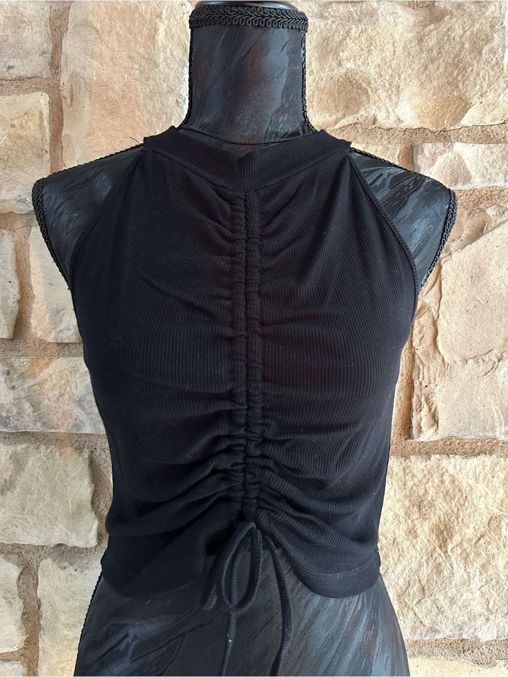 Black Ruched Front Sleeveless Women's Top